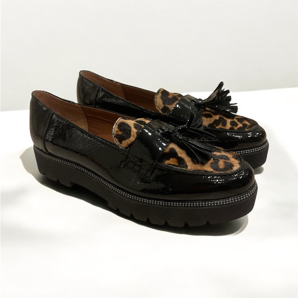 Black Franco Sarto y2k loafers with leopard print